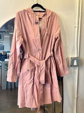 RAINS Waterproof Curve Trench Coat Jacket in Rose Pink, sz S/M, new without tags
